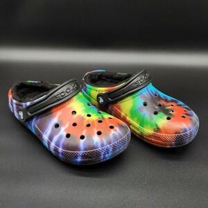 Crocs Clogs Women 8 Men 6 Multi Tie Dye Classic Lined Faux Fur Comfort Shoes